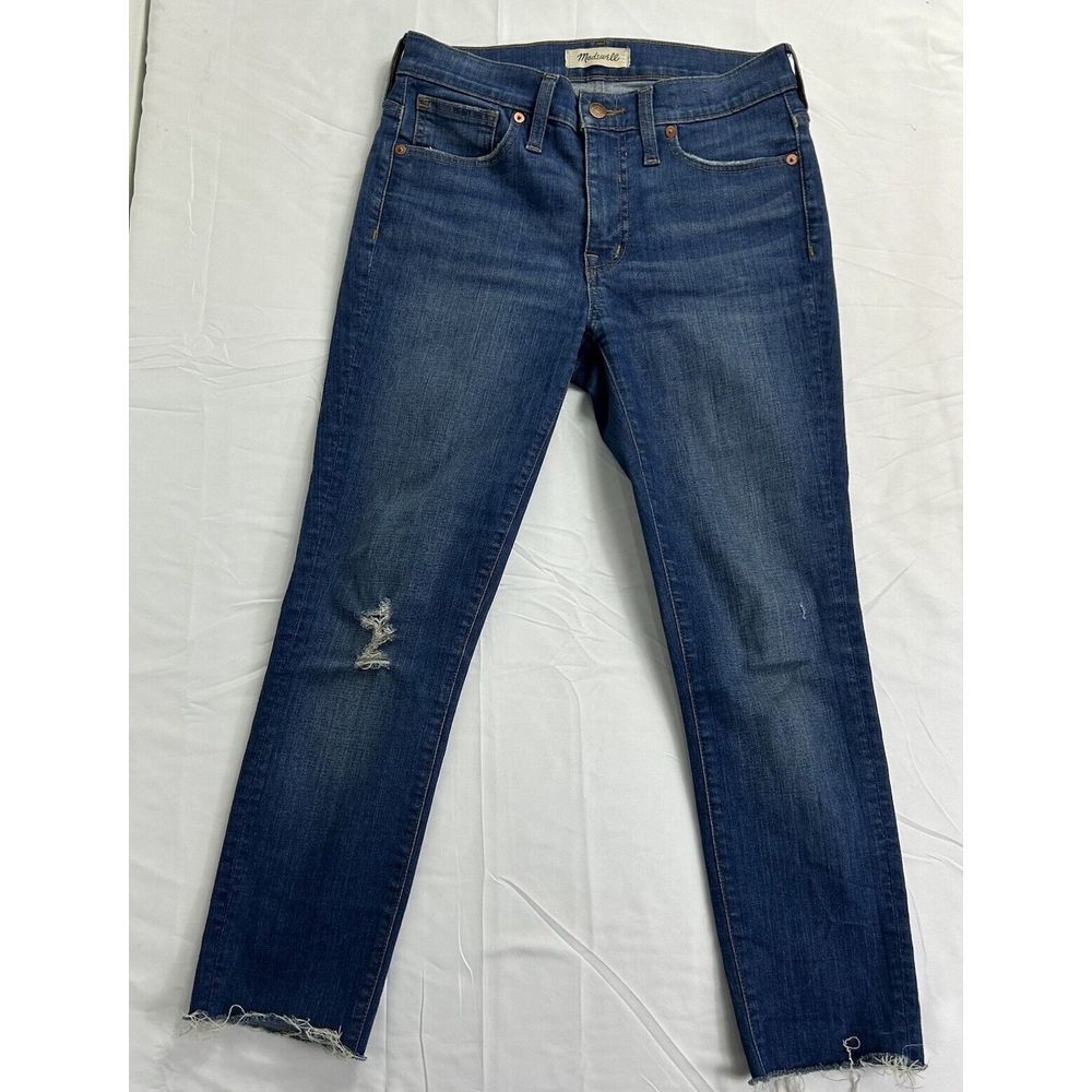 Madewell 9 inch Mid Rise Skinny Jeans Raw Hem Blue Women's Size 26‎